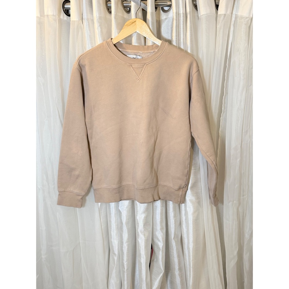 Tna Crewneck Sweatshirt Womens Small Beige Fleece Pullover V-Stitch Detail